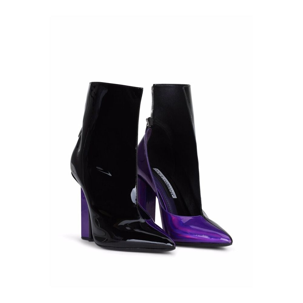 Dolce & Gabbana Chic Patent Leather Ankle Boots with Sky-High Heel