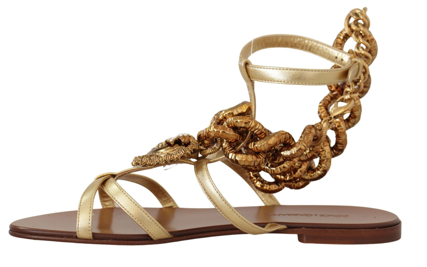 Dolce & Gabbana Gold Leather Devotion Flats Sandals