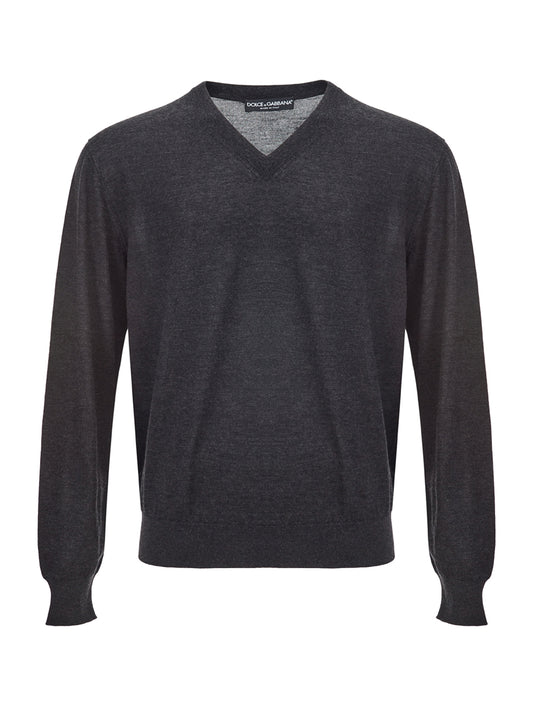 Dolce & Gabbana Dark Grey V-Neck Cashmere Sweater