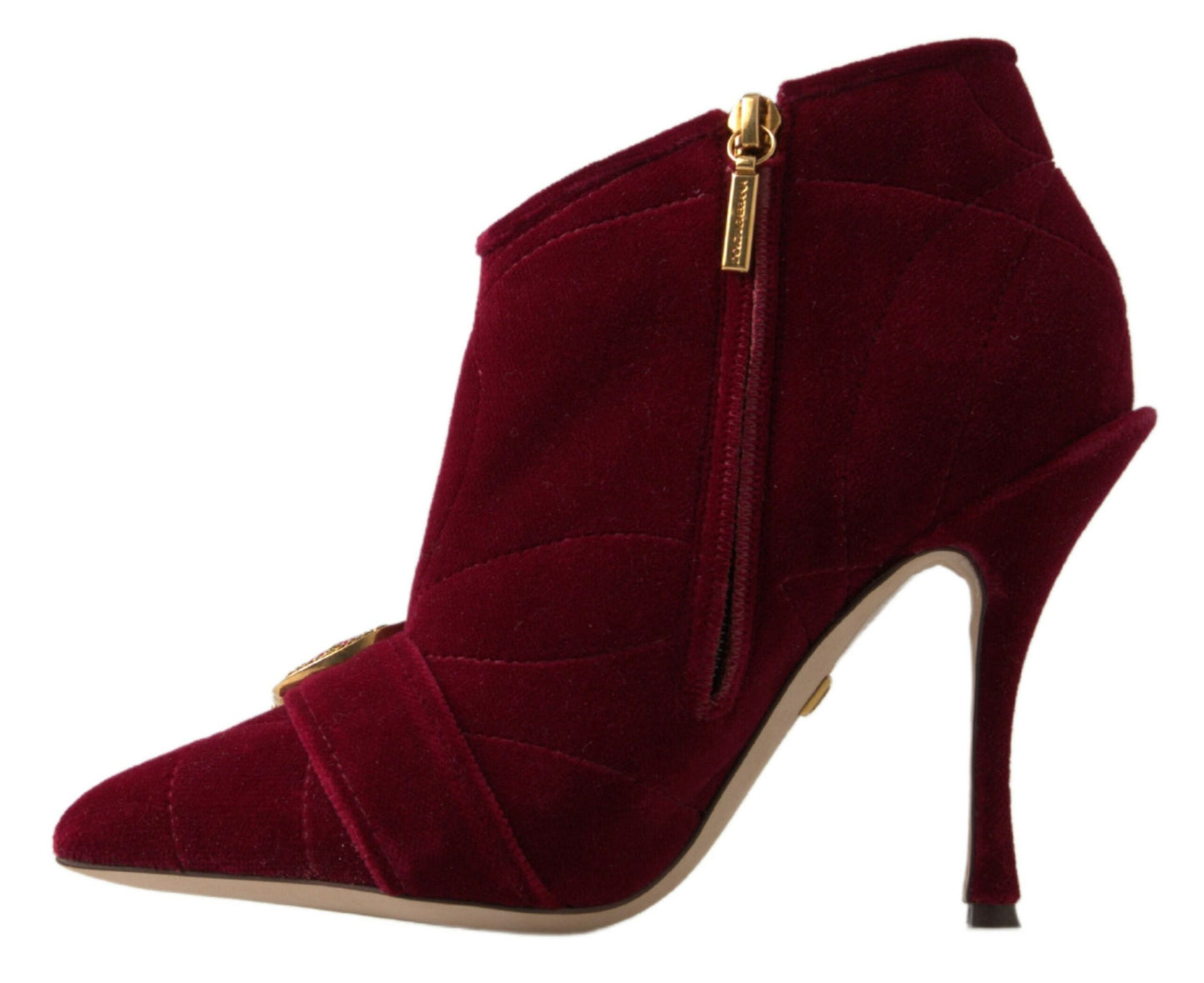 Dolce & Gabbana Burgundy Cotton Blend Velvet Ankle Boots Heel Shoes