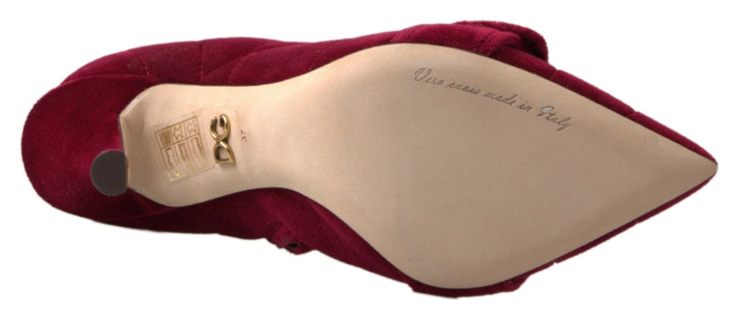 Dolce & Gabbana Burgundy Cotton Blend Velvet Ankle Boots Heel Shoes