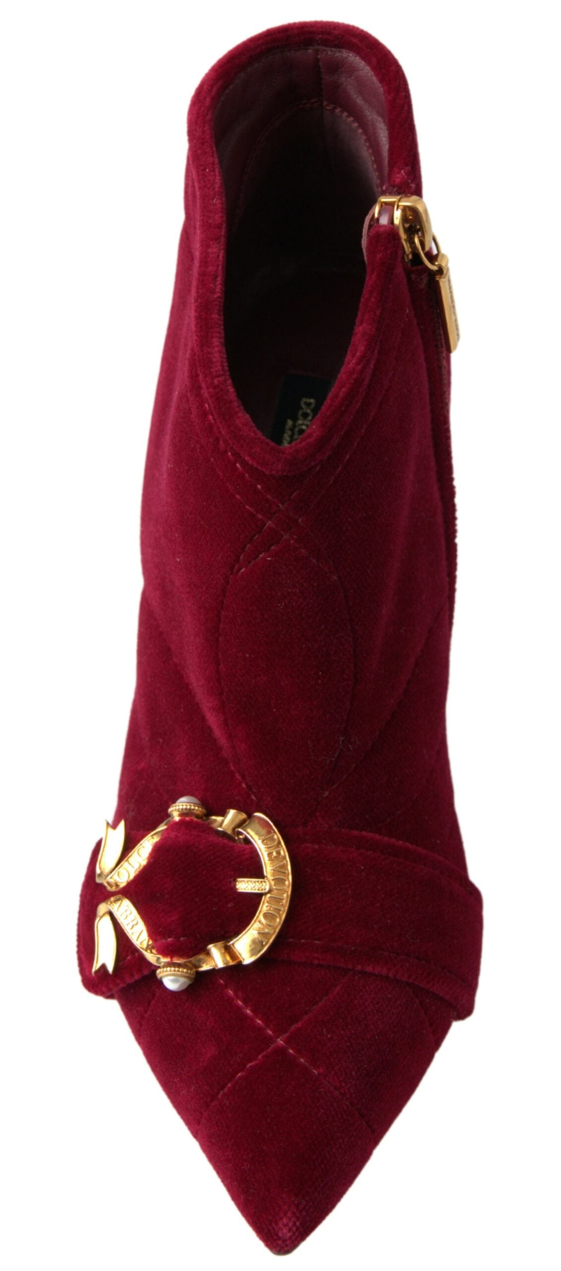Dolce & Gabbana Burgundy Cotton Blend Velvet Ankle Boots Heel Shoes