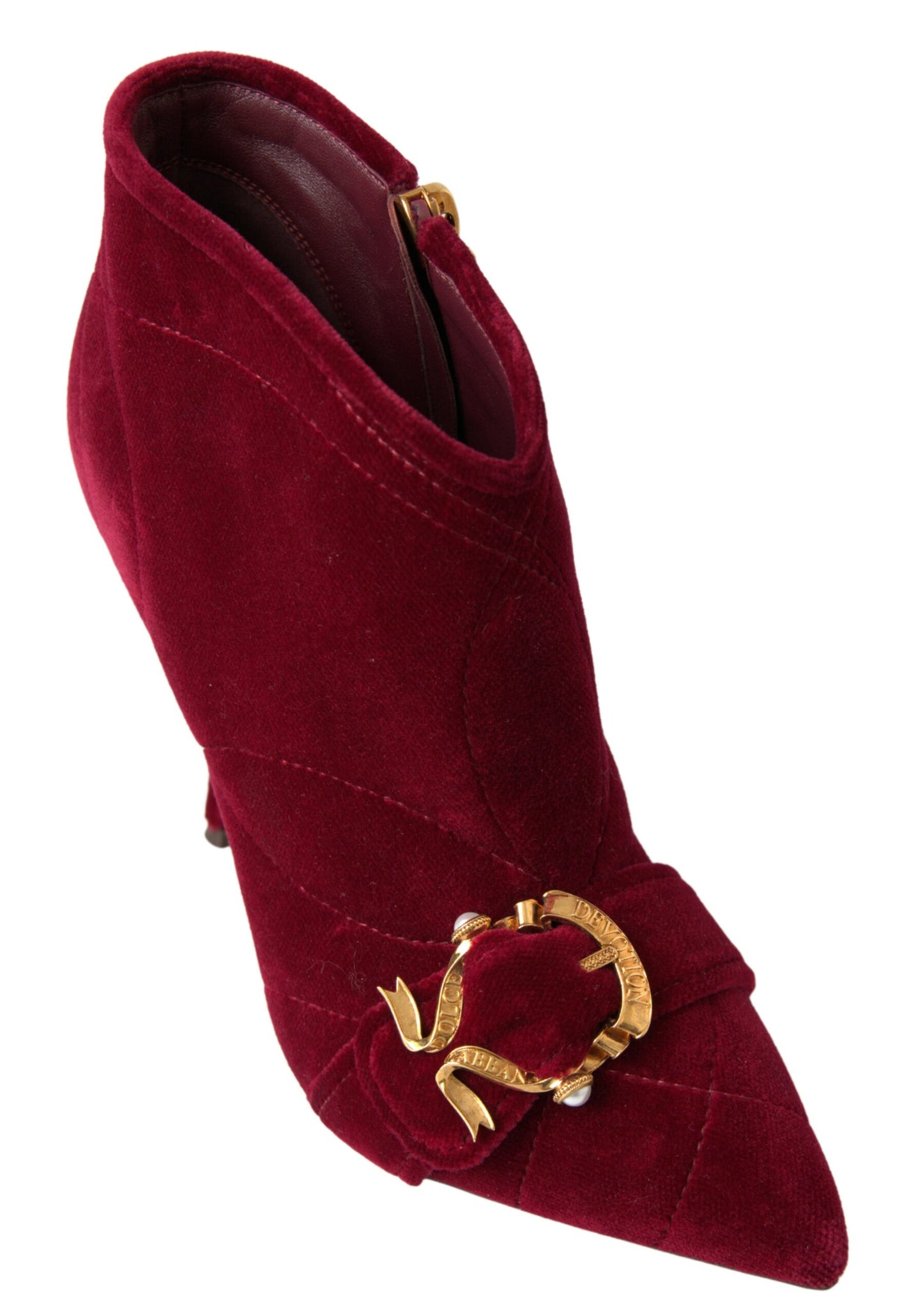 Dolce & Gabbana Burgundy Cotton Blend Velvet Ankle Boots Heel Shoes