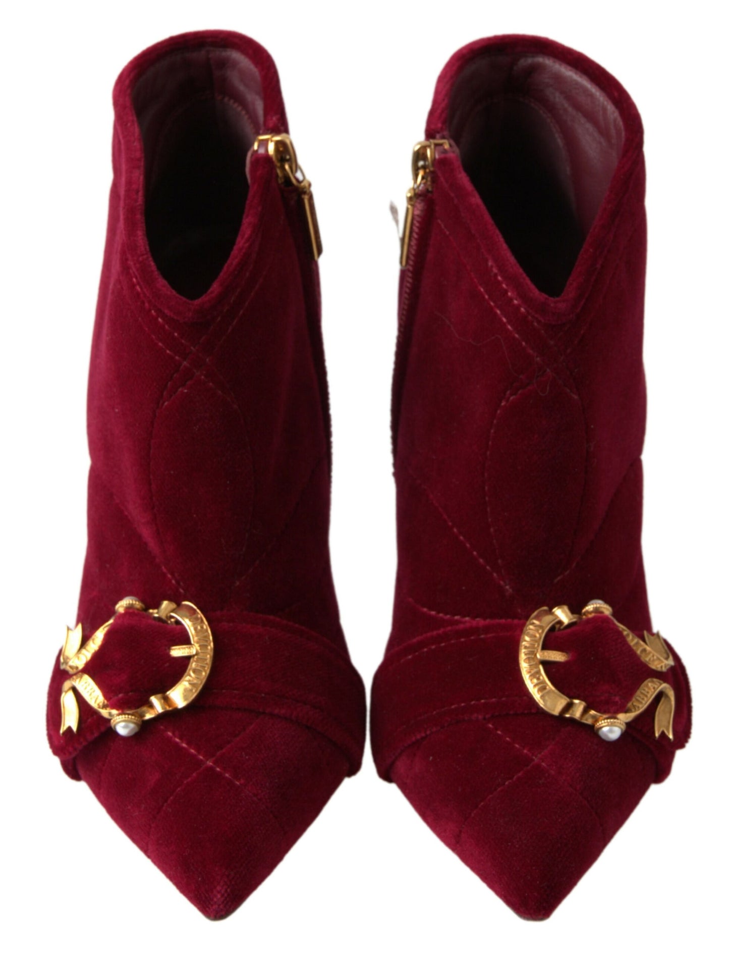 Dolce & Gabbana Burgundy Cotton Blend Velvet Ankle Boots Heel Shoes
