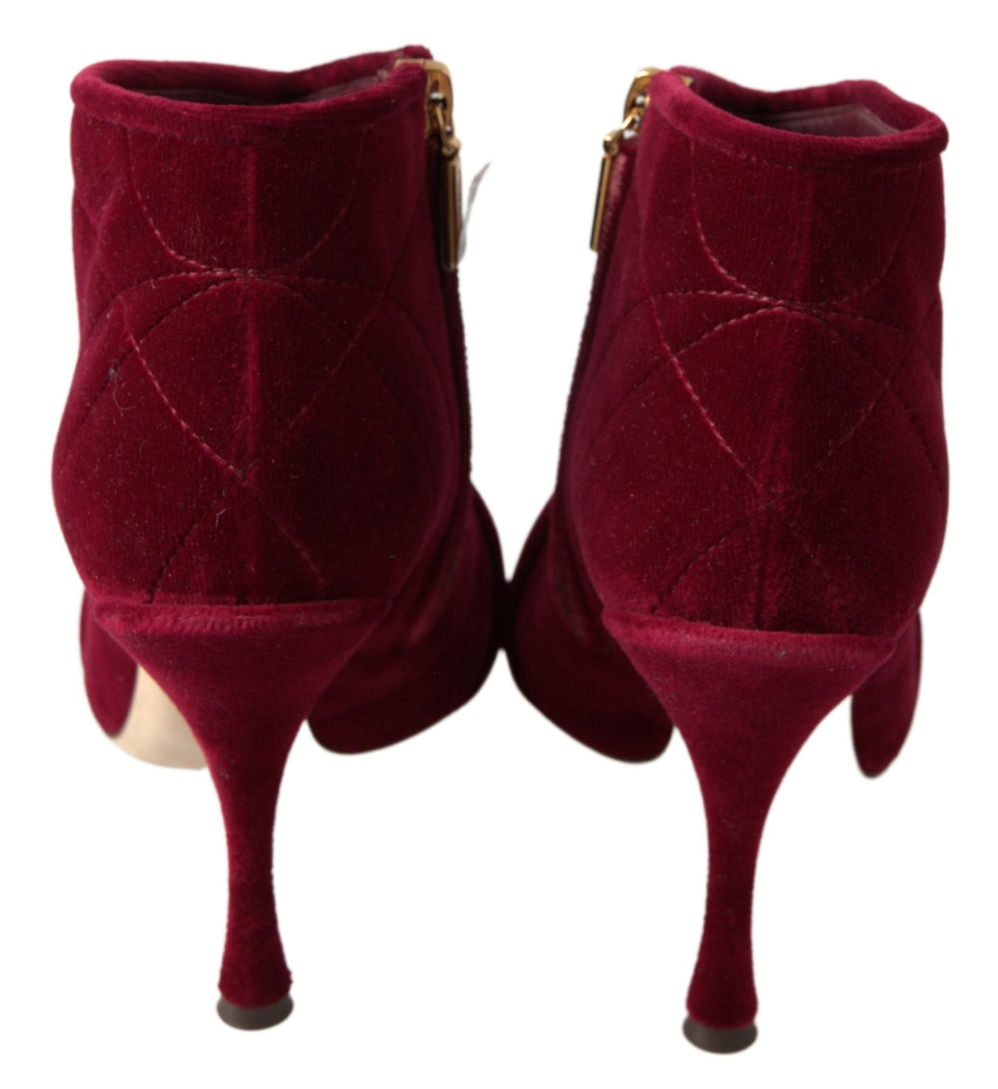 Dolce & Gabbana Burgundy Cotton Blend Velvet Ankle Boots Heel Shoes