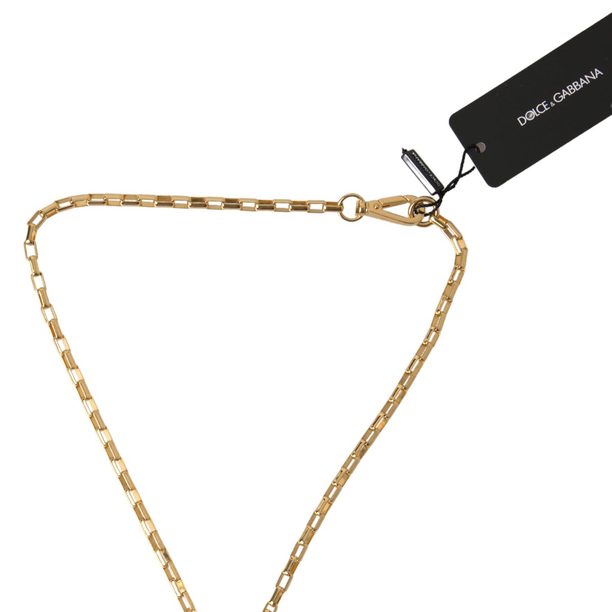 Dolce & Gabbana Gold Tone Brass Chain Link DG Logo Pendant Necklace