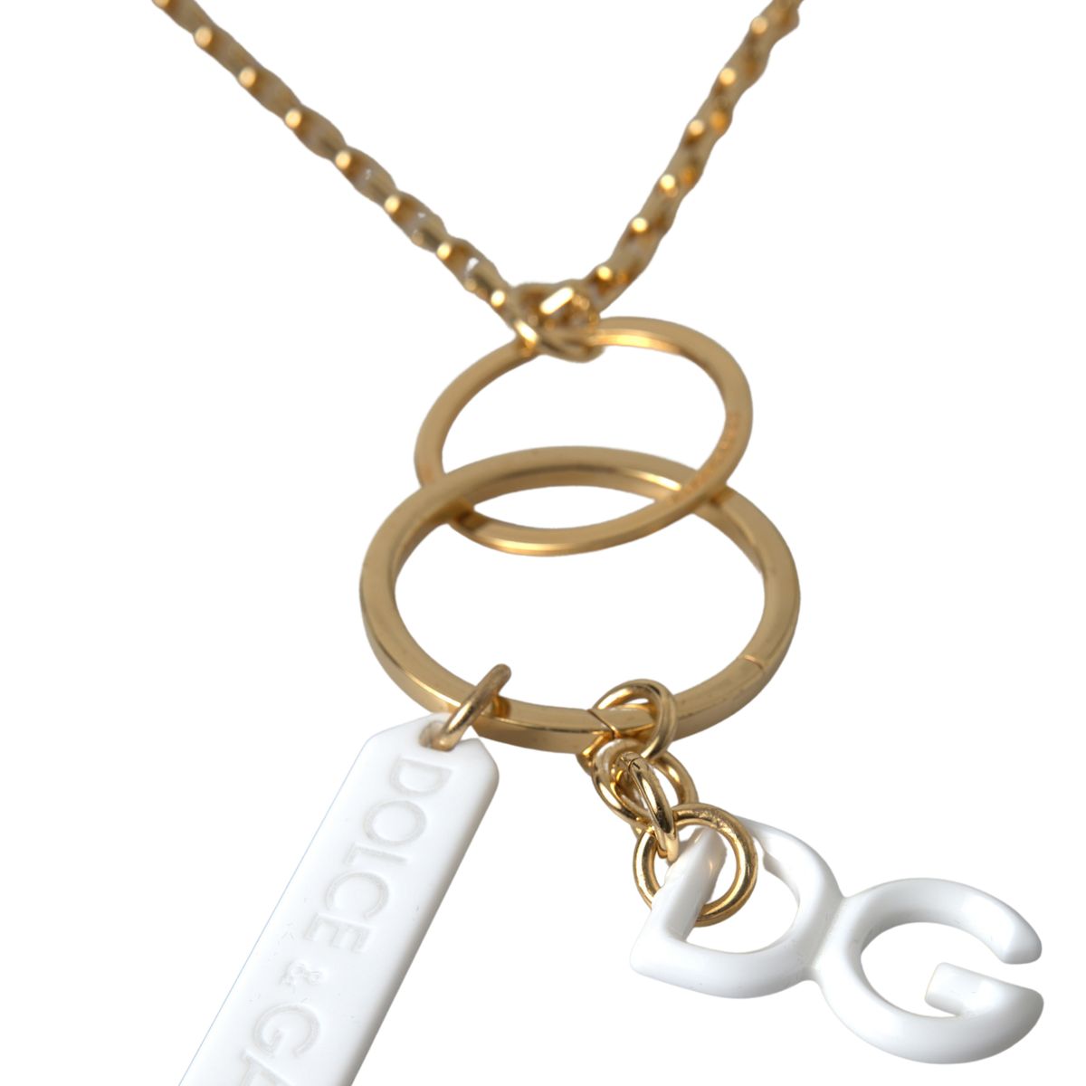 Dolce & Gabbana Gold Tone Brass Chain Link DG Logo Pendant Necklace