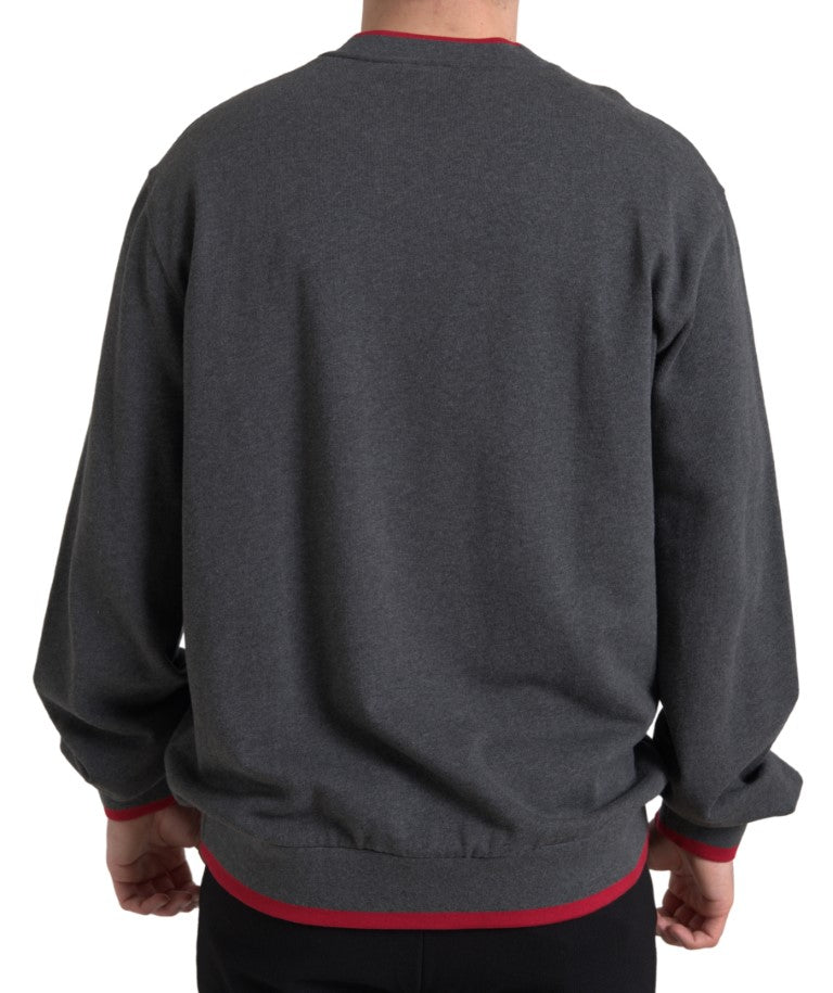 Dolce & Gabbana Gray Cotton Crew Neck Men Pullover Sweater