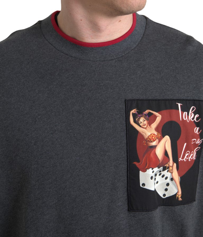 Dolce & Gabbana Gray Cotton Crew Neck Men Pullover Sweater