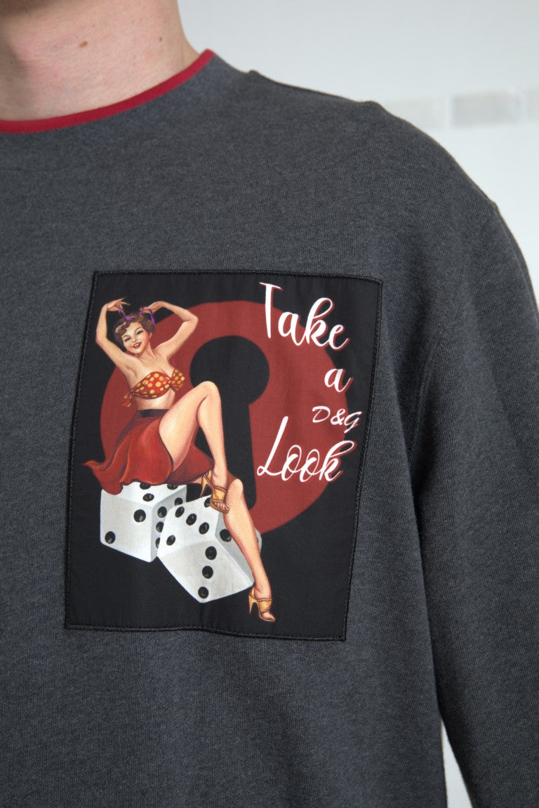 Dolce & Gabbana Gray Cotton Crew Neck Men Pullover Sweater