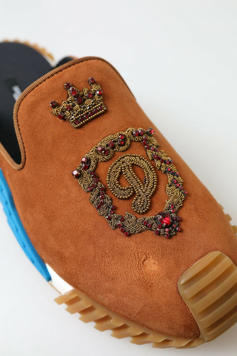 Dolce & Gabbana Brown Suede Crown Logo NS1 Slides Sandals