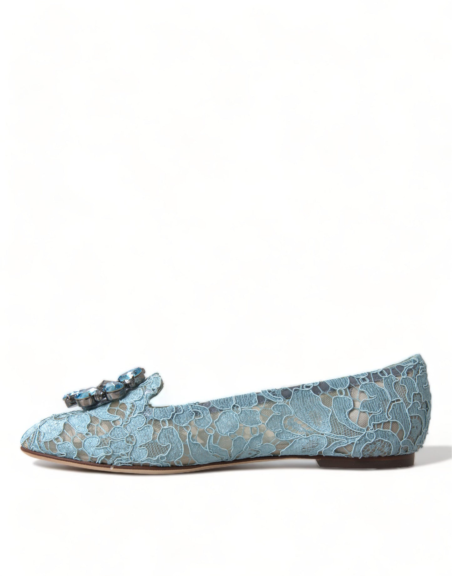 Dolce & Gabbana Blue Vally Taormina Lace Crystals Flats Shoes