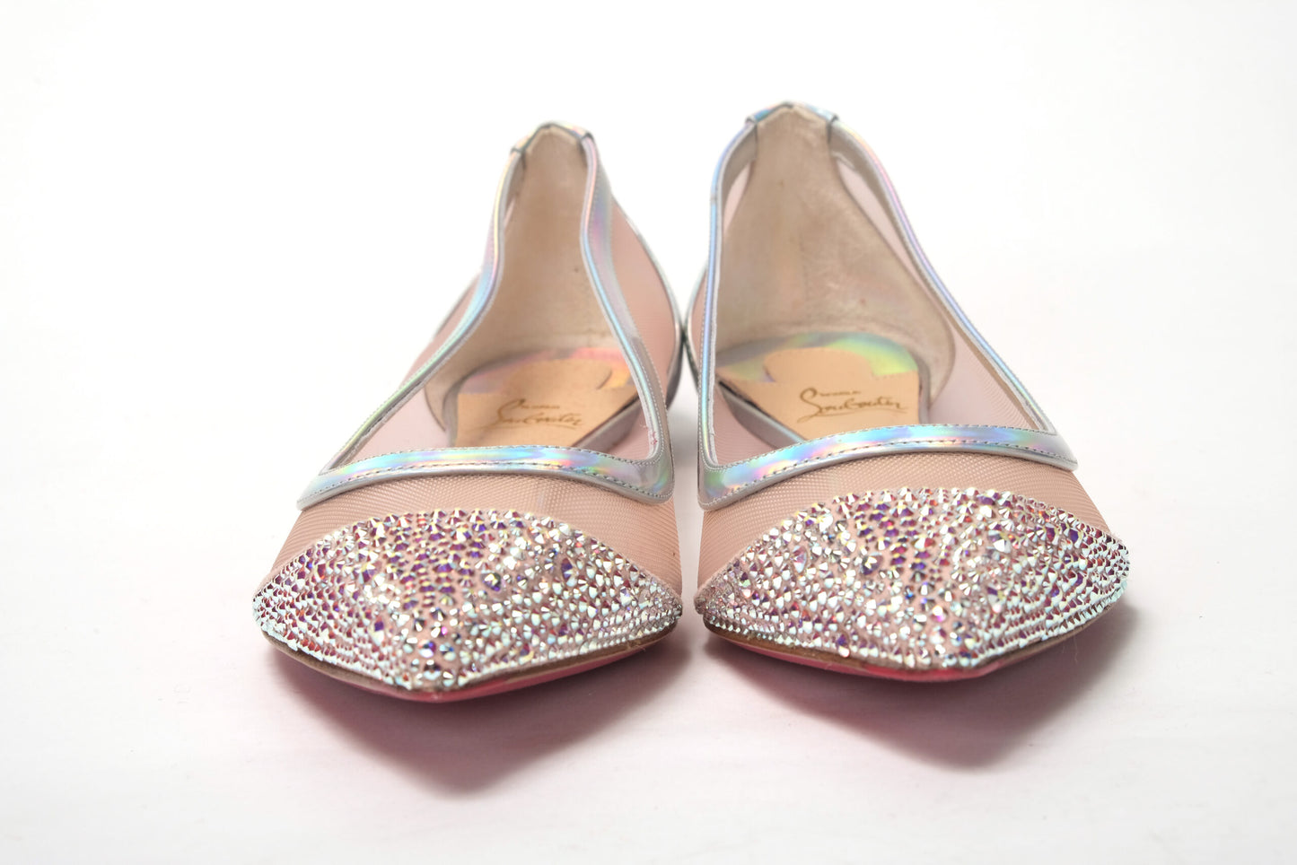 Christian Louboutin Silver Rose Flat Point Crystals Toe Shoe