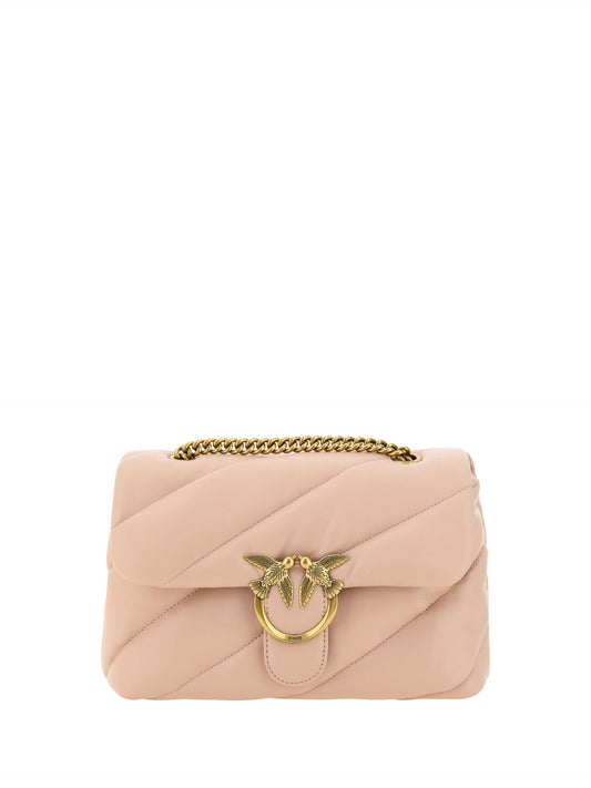 PINKO Pink Calf Leather Love Classic Shoulder Bag