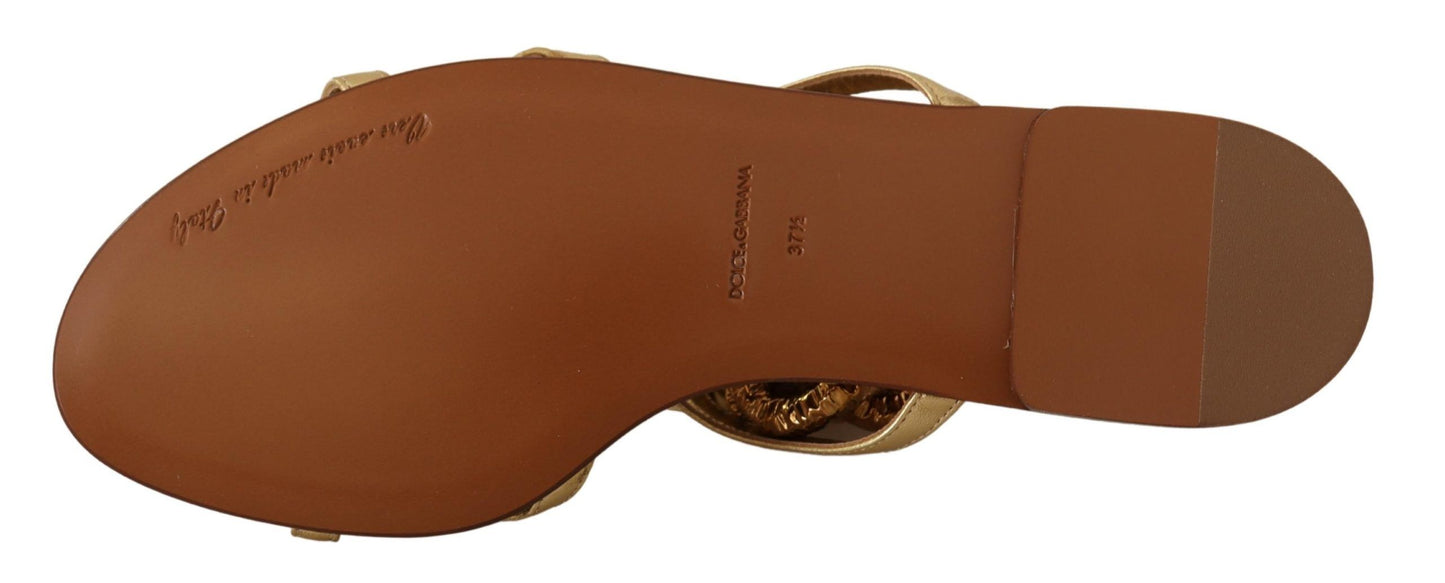 Dolce & Gabbana Gold Leather Devotion Flats Sandals