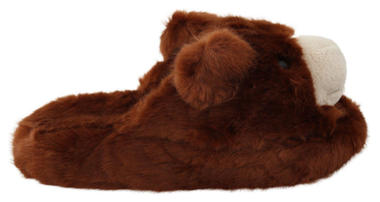 Dolce & Gabbana Brown Teddy Bear Slippers Sandals Shoes