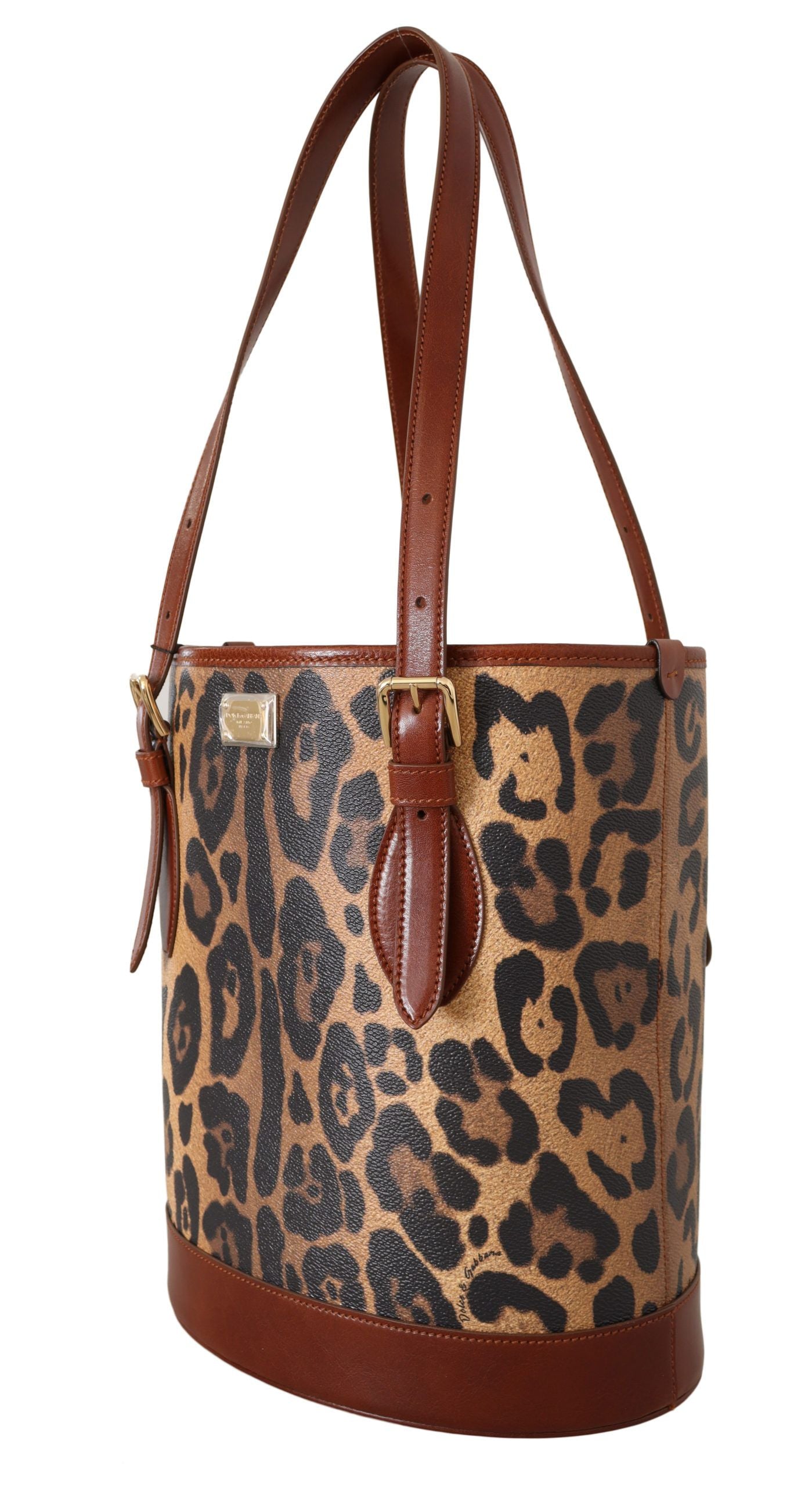 Dolce & Gabbana Brown Leopard Pattern Shopping Tote Hand Bucket Purse