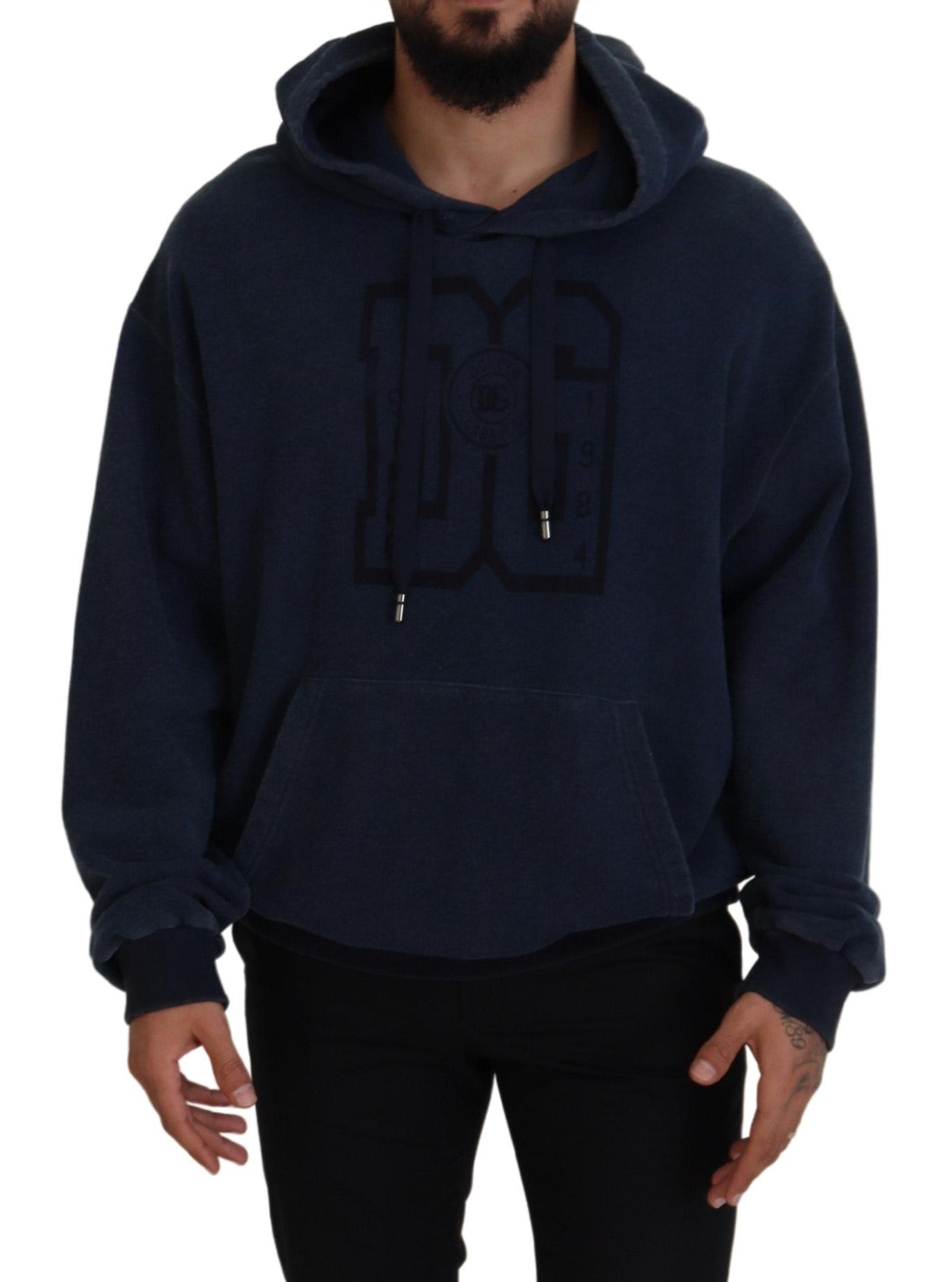 Dolce & Gabbana Dark Blue Cotton Hooded Sweatshirt Sweater