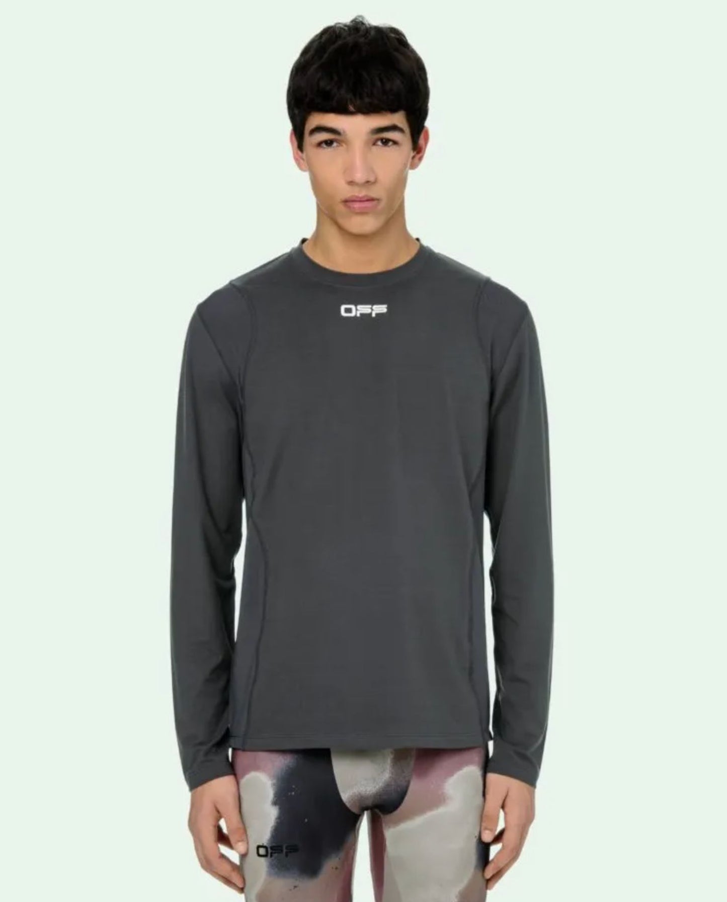 Off-White Sleek Grey Elasticized Logo Tee for Men