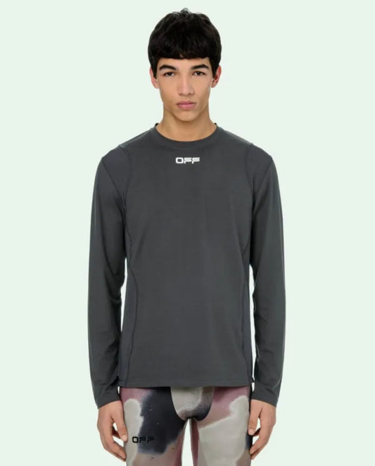 Off-White Sleek Grey Elasticized Logo Tee for Men