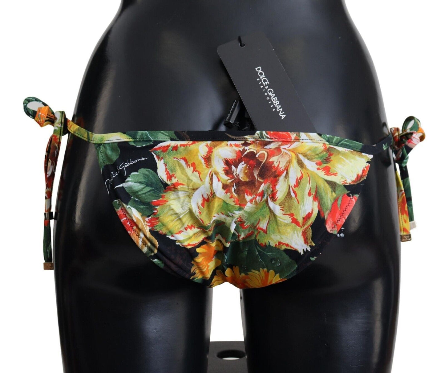 Dolce & Gabbana Black Floral Beachwear Swimsuit Bottom Bikini