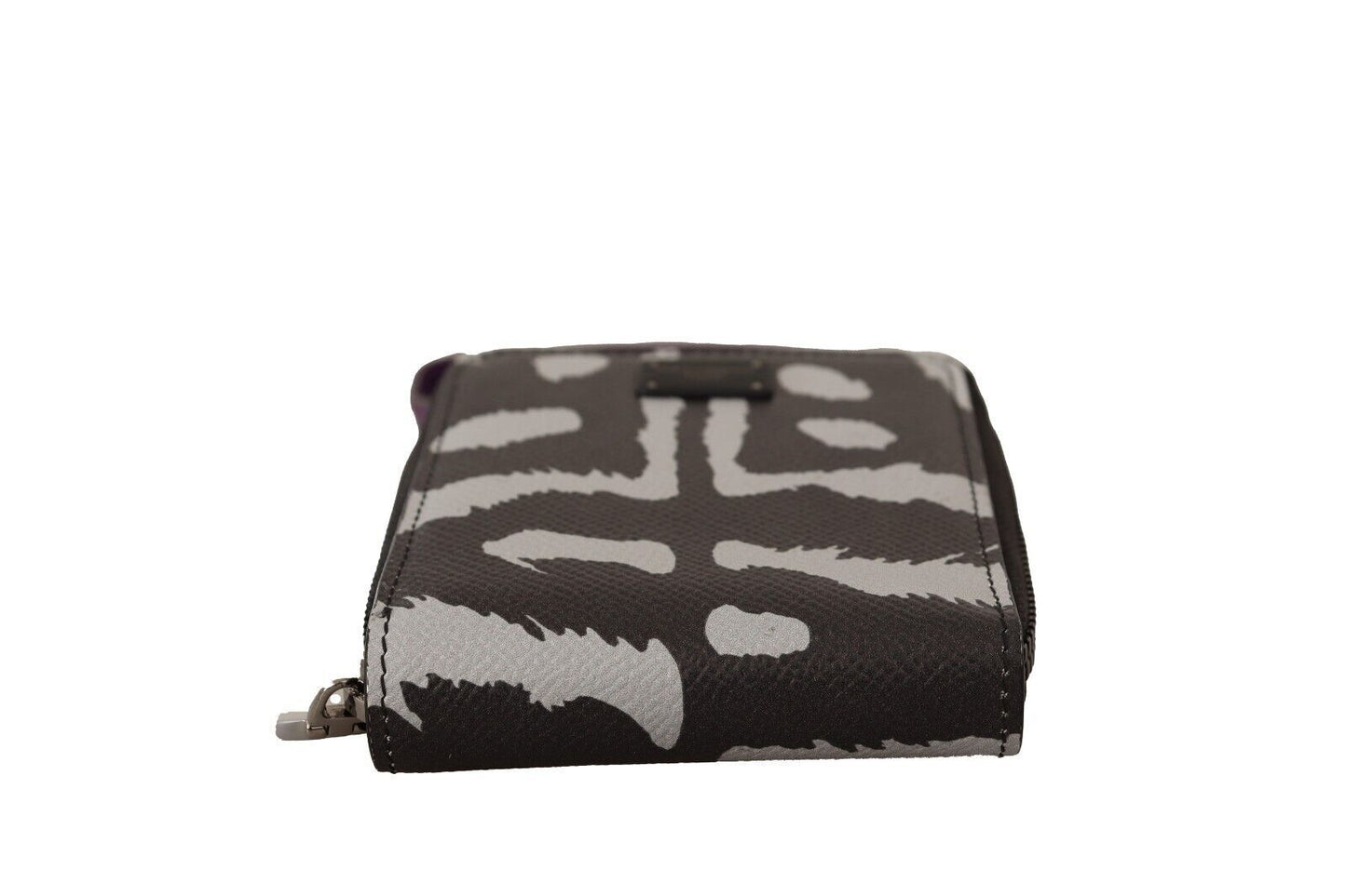 Dolce & Gabbana 블랙 타이거 가죽 미니 바이폴드 슬링 지갑 지갑