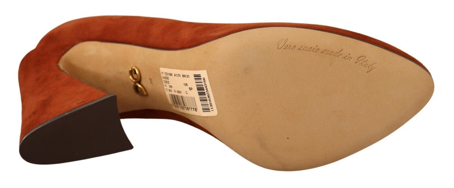 Dolce & Gabbana Brown Suede Leather Block Heels Pumps Shoes
