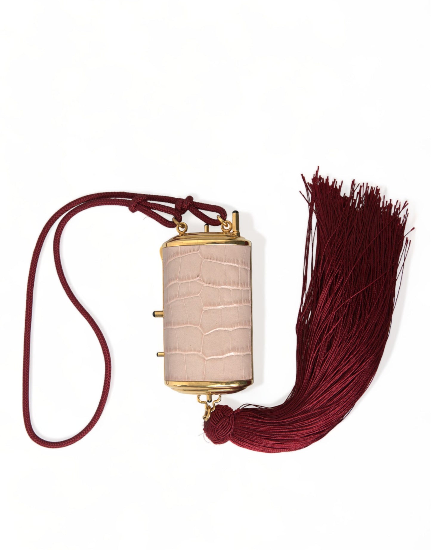 Dolce & Gabbana Pink Exotic Leather Mini Mirror Tassel Makeup Bag