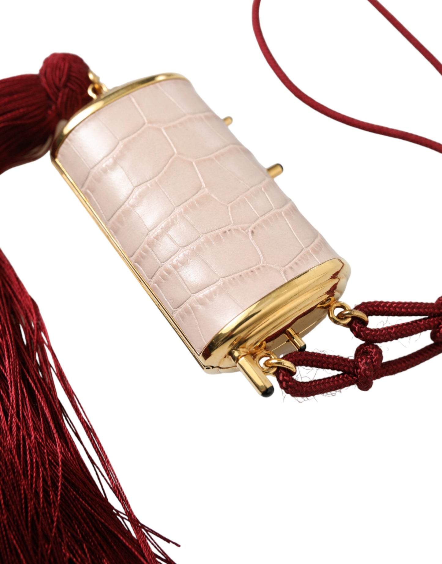 Dolce & Gabbana Pink Exotic Leather Mini Mirror Tassel Makeup Bag