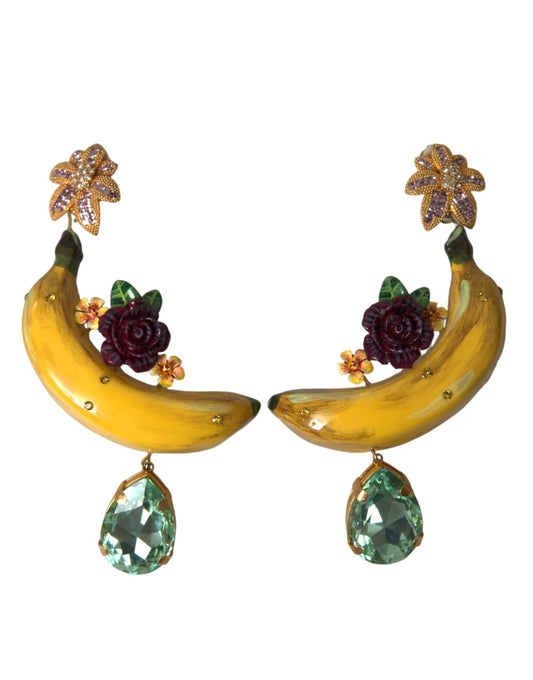 Dolce & Gabbana Gold Brass Crystal Banana Clip-on Jewelry Dangling Earrings