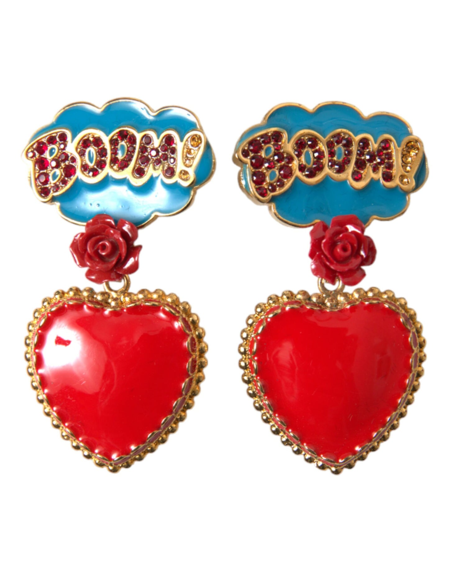 Dolce & Gabbana Gold Brass BOOM Cartoon Heart Crystal Clip-On Earrings