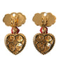 Dolce & Gabbana Gold Brass BOOM Cartoon Heart Crystal Clip-On Earrings