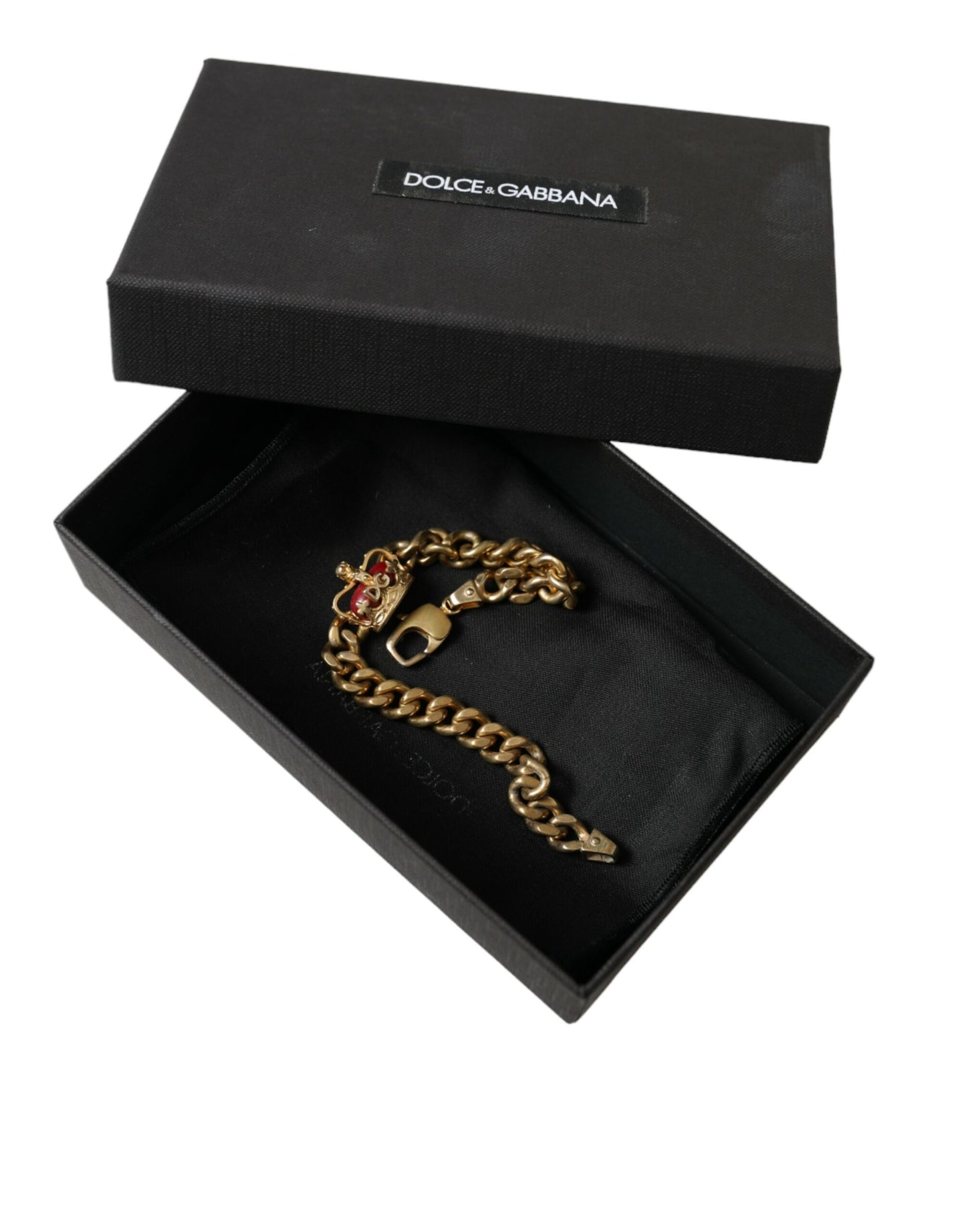 Dolce & Gabbana Gold Tone Brass Crown Charm Curb Chain Bracelet