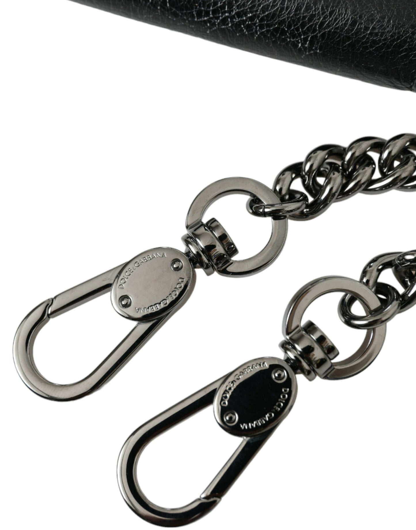 Dolce & Gabbana Black Lamb Leather Logo Card Holder Chain Strap Bags