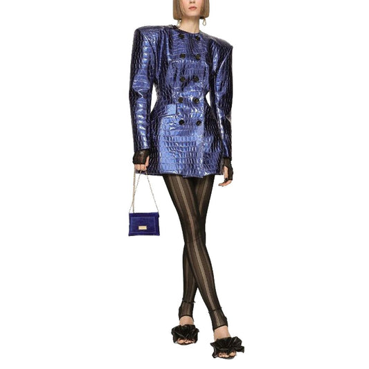 Dolce & Gabbana Blue Leather Jackets & Coat
