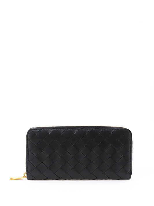 Bottega Veneta Intreccio Black Leather Zipped Wallet