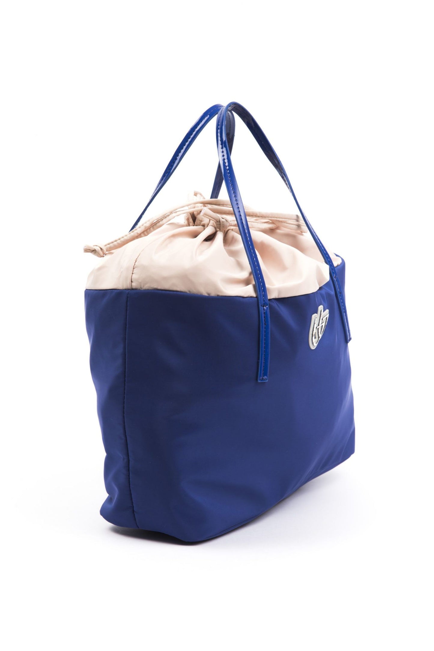 BYBLOS Chic Blue Fabric Shopper Tote with Patent Accents