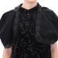 NOEMI ALEMÁN Black Cotton Brocade Long Cape Coat Jacket