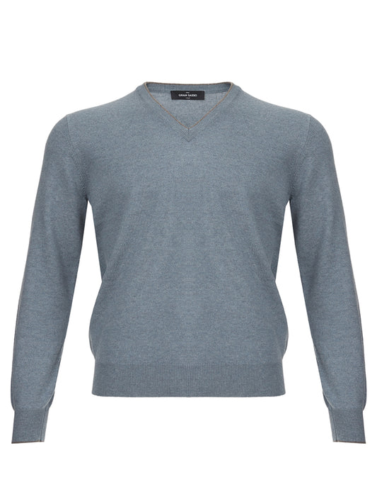Gran Sasso Grey Cashmere V-Neck Sweater