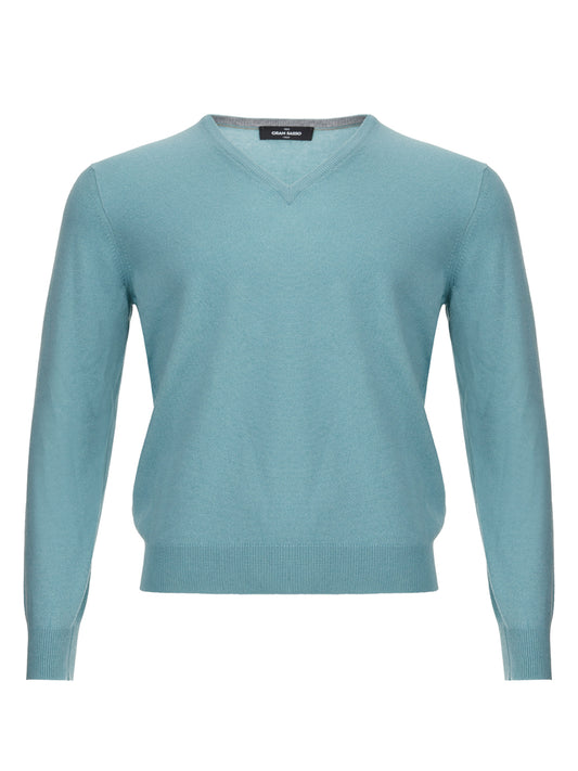 Gran Sasso Light Blue Cashmere V-Neck Sweater
