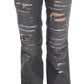 John Galliano Gray Wash Cotton Torn Straight Fit Jeans