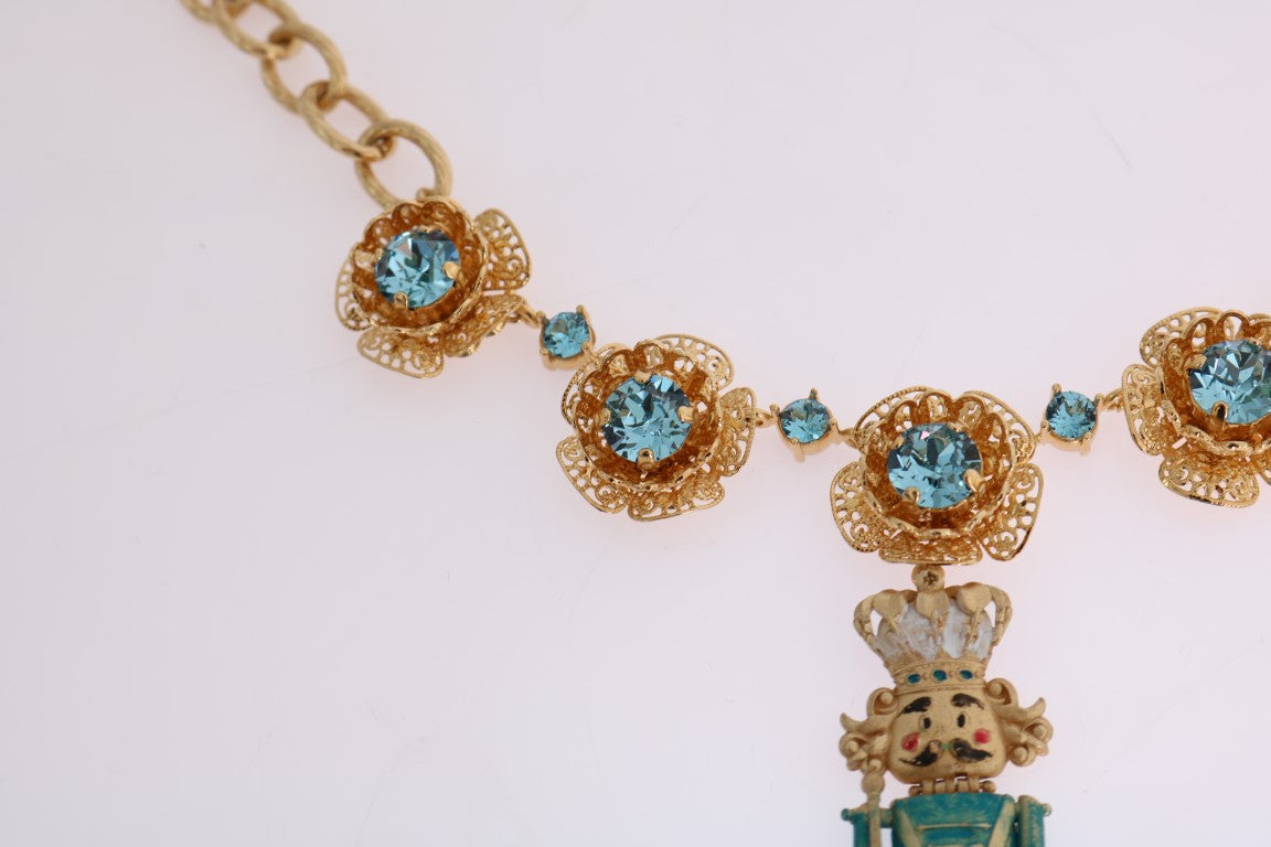 Dolce & Gabbana Gold Brass Handpainted Crystal Floral Necklace