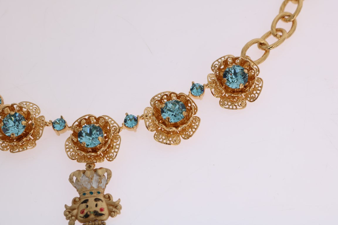 Dolce & Gabbana Gold Brass Handpainted Crystal Floral Necklace