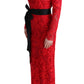 Dolce & Gabbana Red Floral Ricamo Sheath Long Dress