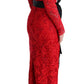 Dolce & Gabbana Red Floral Ricamo Sheath Long Dress