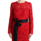 Dolce & Gabbana Red Floral Ricamo Sheath Long Dress