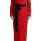 Dolce & Gabbana Red Floral Ricamo Sheath Long Dress