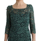 Dolce & Gabbana Green Floral Crystal Ricamo Sheath Dress