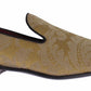 Dolce & Gabbana Yellow Gold Silk Baroque Loafers Shoes
