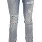 Versace Jeans Blue Wash Torn Stretch Slim Fit Jeans